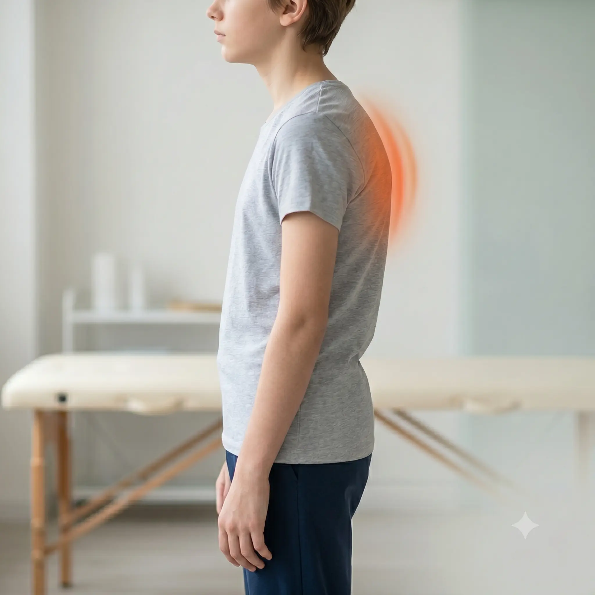 Patient information image showing back pain in a kyphosis patient.