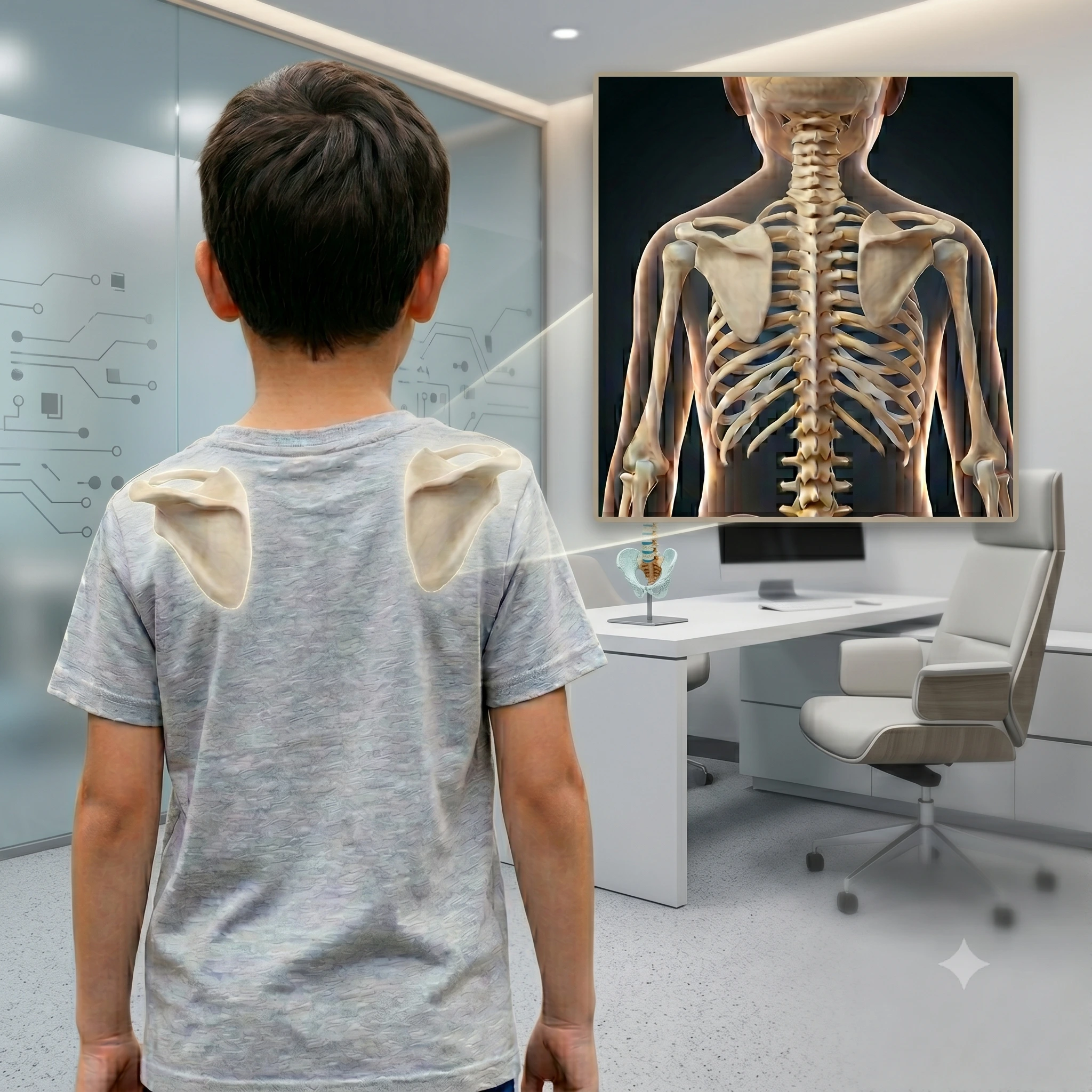 The image shows a patient who has Sprengel deformity